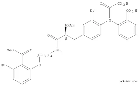 Molecular Structure of 1205538-23-3 (Benzoic acid, 2-[4-[[(2S)-2-(acetylamino)-3-[4-[(carboxycarbonyl)(2-carboxyphenyl)amino]-3-ethylphenyl]-1-oxopropyl]amino]butoxy]-6-hydroxy-, 1-methyl ester)